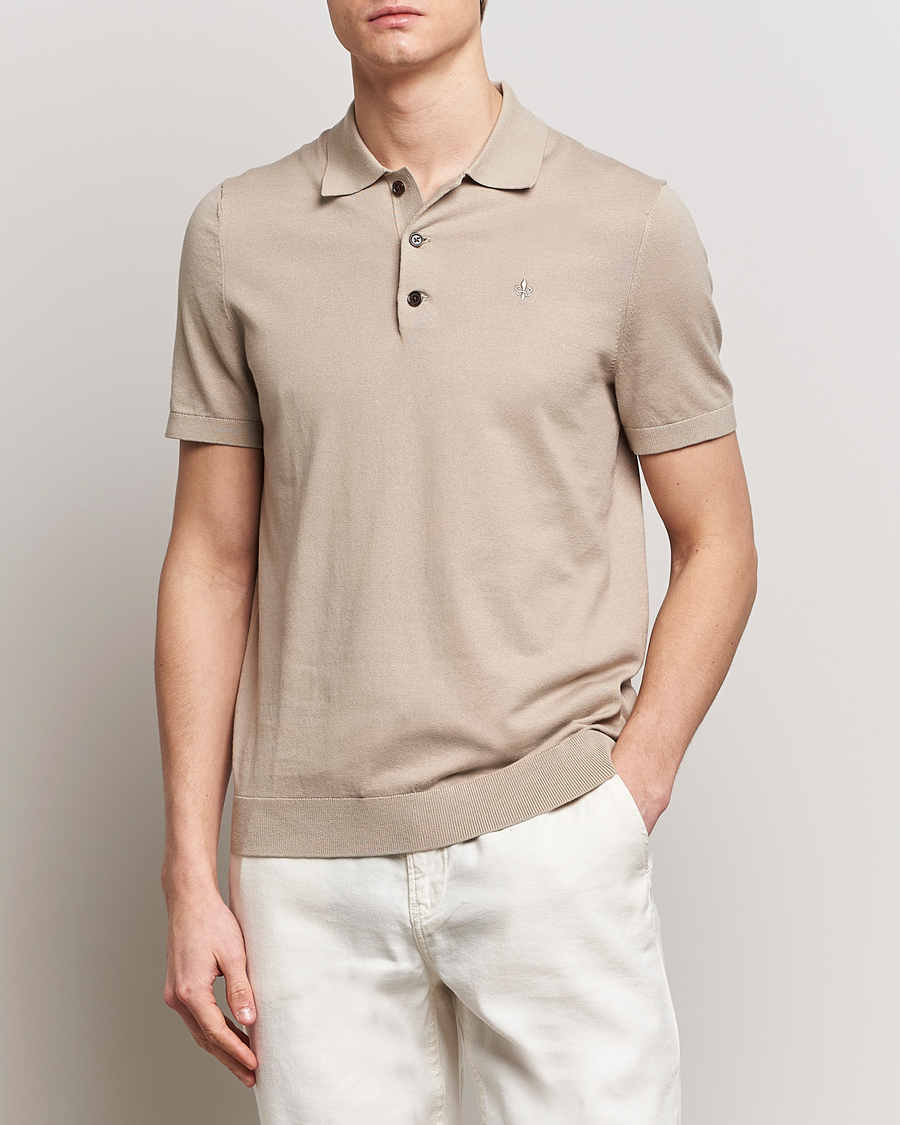 Herre | Strikkede pikéer | Morris | Cenric Cotton Knitted Short Sleeve Polo Khaki