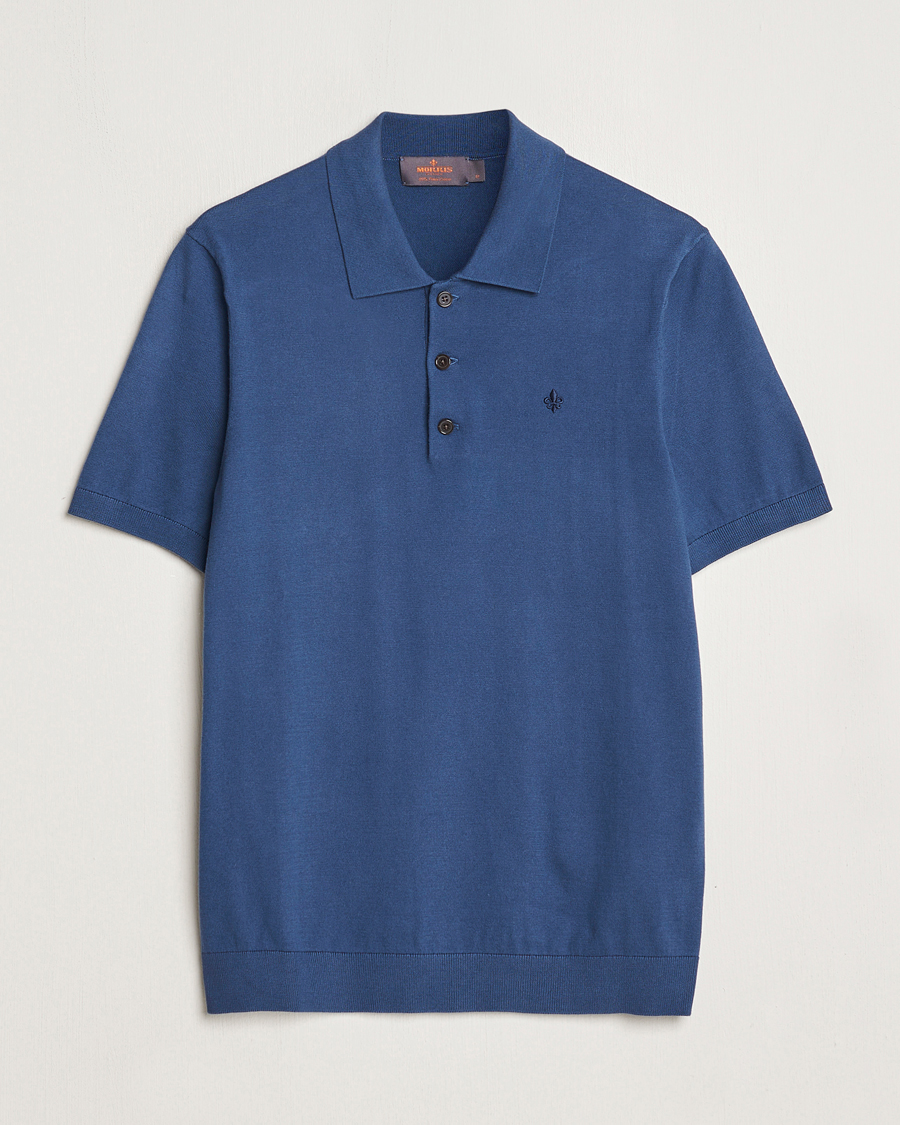 Herre | Trøjer | Morris | Cenric Cotton Knitted Short Sleeve Polo Navy