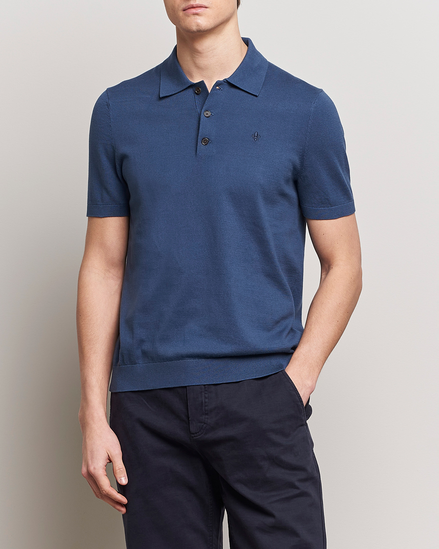 Herre | Strikkede polotrøjer | Morris | Cenric Cotton Knitted Short Sleeve Polo Navy