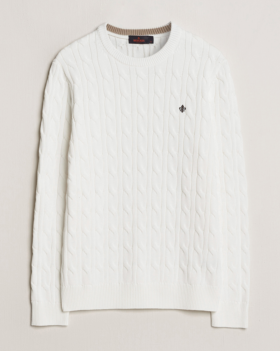 Herre | Trøjer | Morris | Ethan Cotton Cable Crew Neck Off White