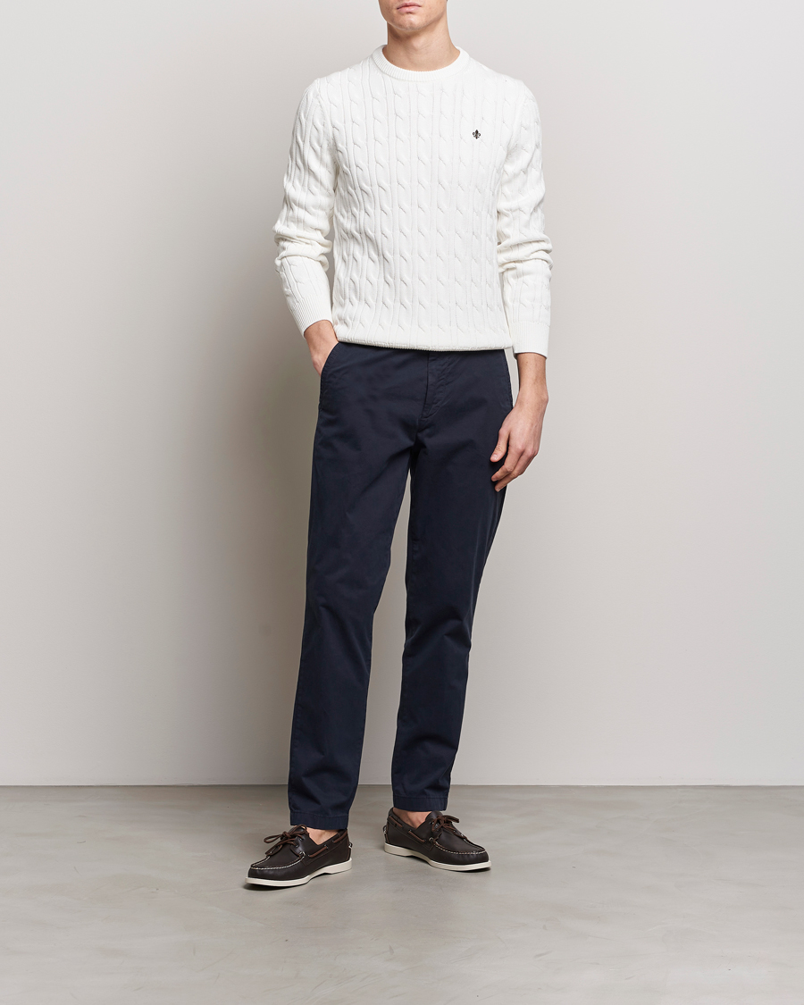 Herre | Trøjer | Morris | Ethan Cotton Cable Crew Neck Off White
