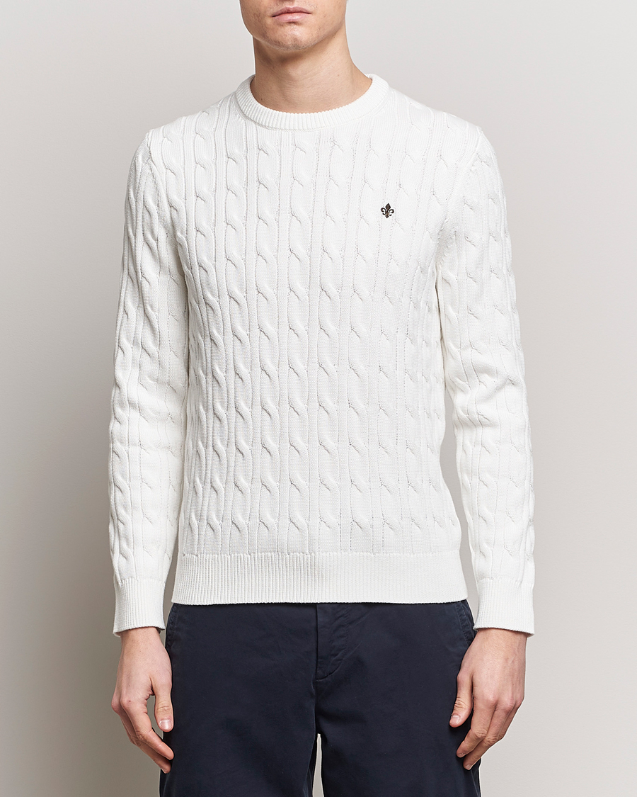 Herre | Trøjer | Morris | Ethan Cotton Cable Crew Neck Off White