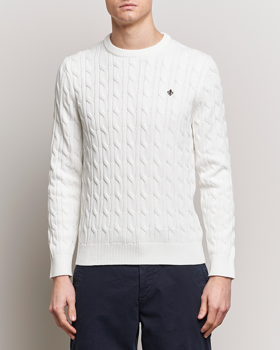 Herre | Preppy Authentic | Morris | Ethan Cotton Cable Crew Neck Off White