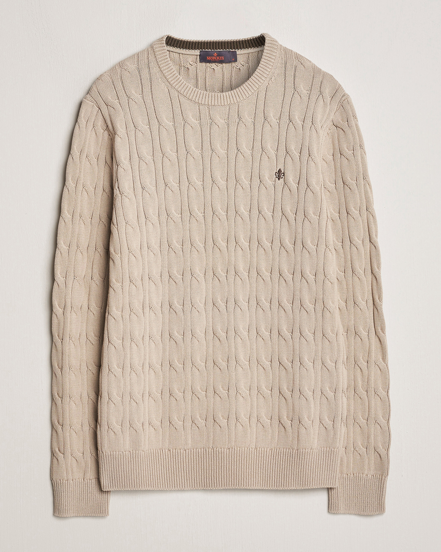 Herre | Trøjer | Morris | Ethan Cotton Cable Crew Neck Khaki