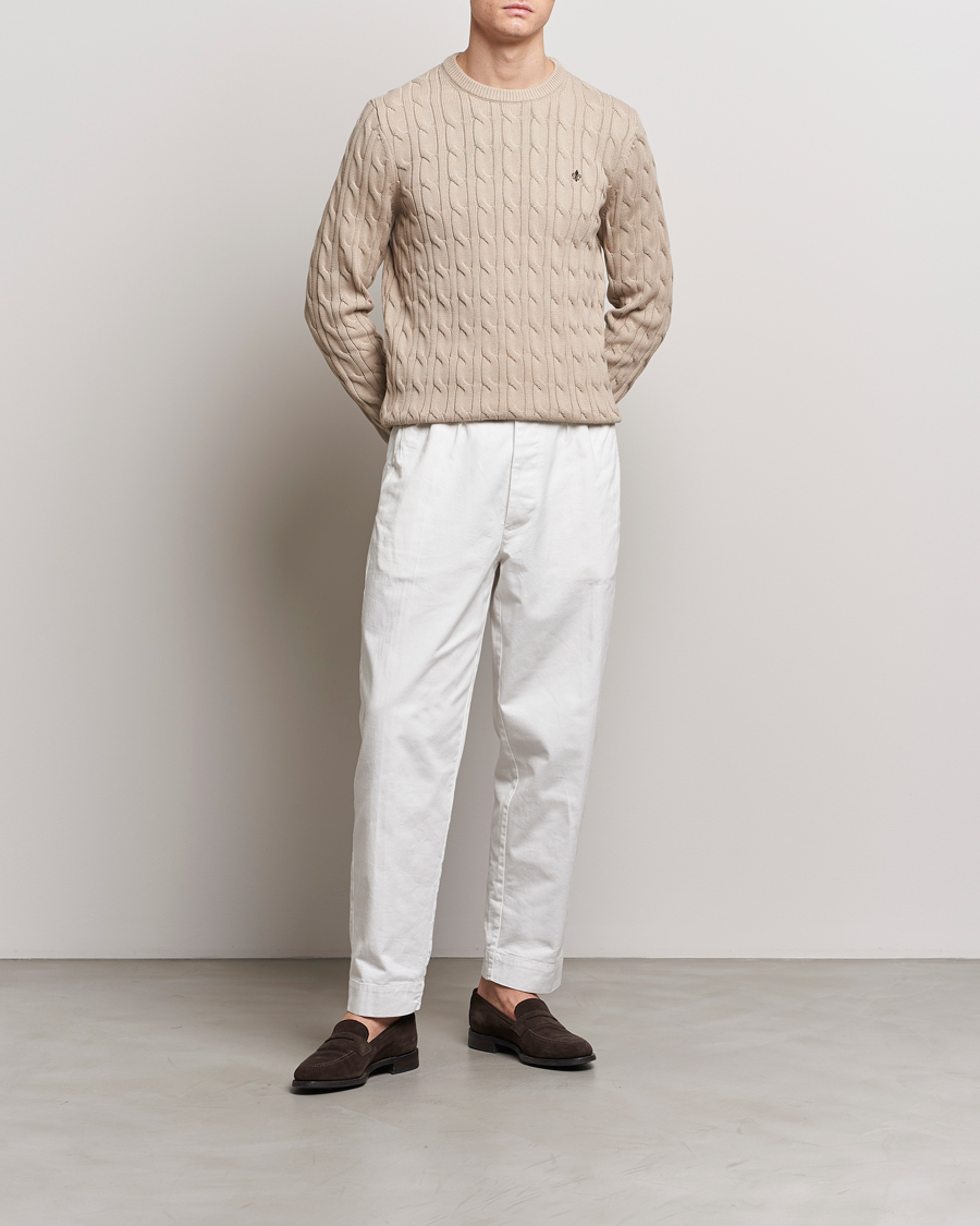 Herre | Trøjer | Morris | Ethan Cotton Cable Crew Neck Khaki