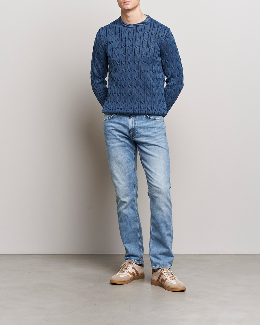 Herre | Trøjer | Morris | Ethan Cotton Cable Crew Neck Blue
