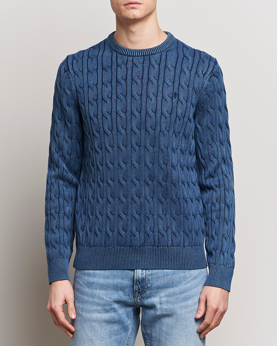 Herre | Strikkede gensere | Morris | Ethan Cotton Cable Crew Neck Blue