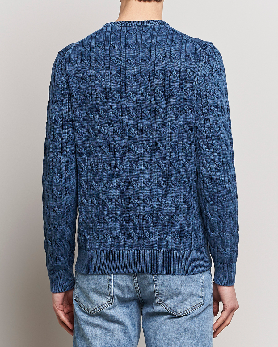 Herre | Trøjer | Morris | Ethan Cotton Cable Crew Neck Blue