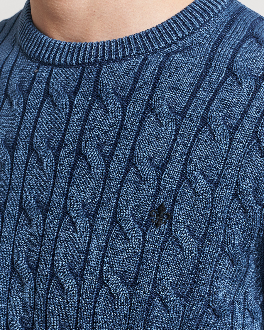 Herre | Trøjer | Morris | Ethan Cotton Cable Crew Neck Blue