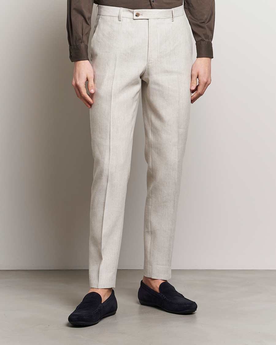 Herr | Kostymbyxor | Morris | Bobby Linen Suit Trousers Khaki