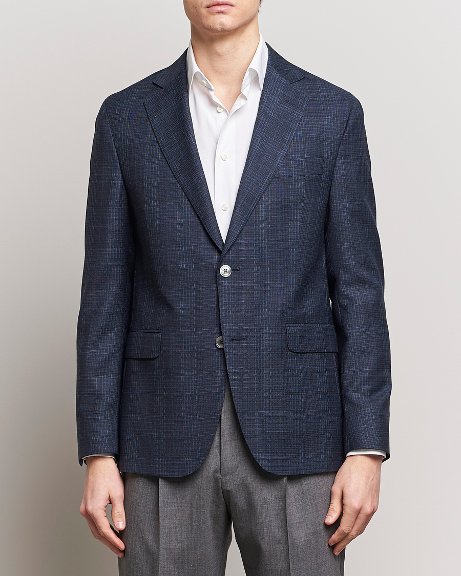 Herre | Jakkesæt | Oscar Jacobson | Fogerty Mini Check Wool Blazer Navy