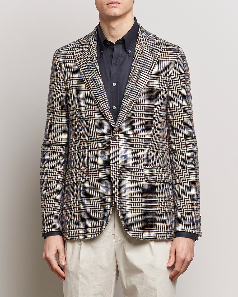 Herre | Jakke og buks | Oscar Jacobson | Ferry Soft Checked Cotton/Linen Blazer Beige