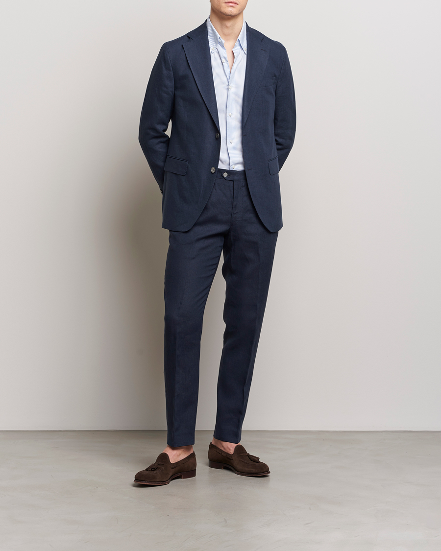 Herre | Bukser | Oscar Jacobson | Denz Linen Trousers Navy