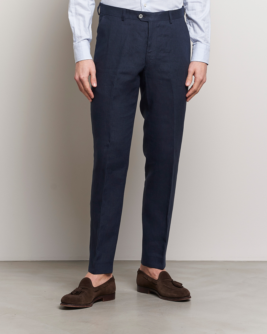 Herre | Hørbukser | Oscar Jacobson | Denz Linen Trousers Navy