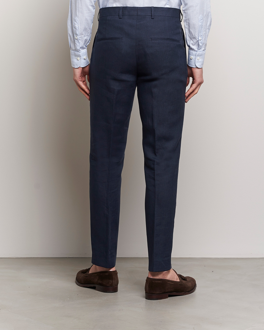 Herre | Bukser | Oscar Jacobson | Denz Linen Trousers Navy