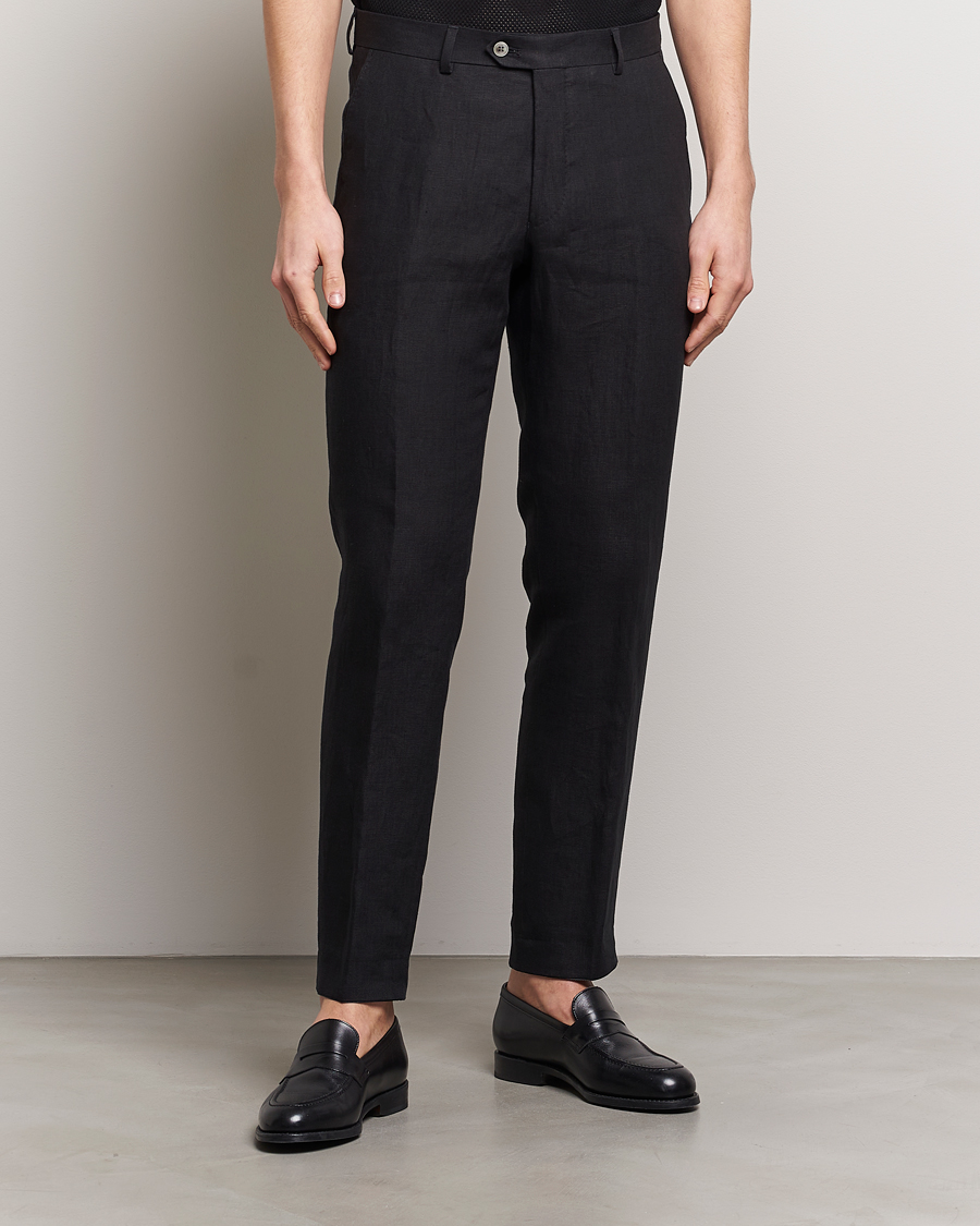 Herre | Habitbukser | Oscar Jacobson | Denz Linen Trousers Black