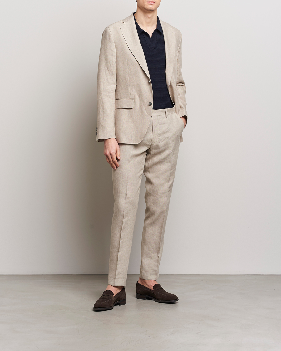 Herre | Bukser | Oscar Jacobson | Denz Linen Trousers Beige