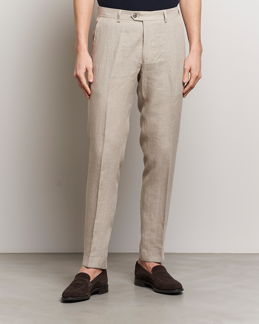 Herre | Habitbukser | Oscar Jacobson | Denz Linen Trousers Beige