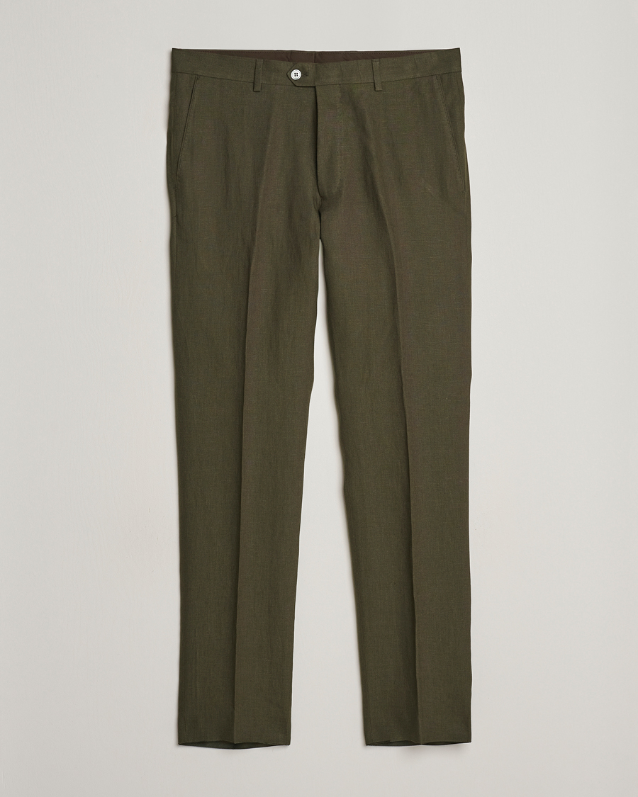 Herre | Bukser | Oscar Jacobson | Denz Linen Trousers Olive