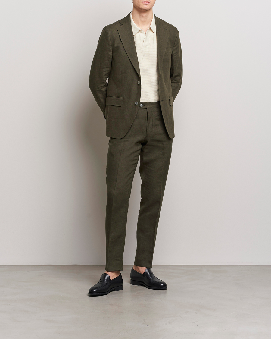 Herre | Bukser | Oscar Jacobson | Denz Linen Trousers Olive
