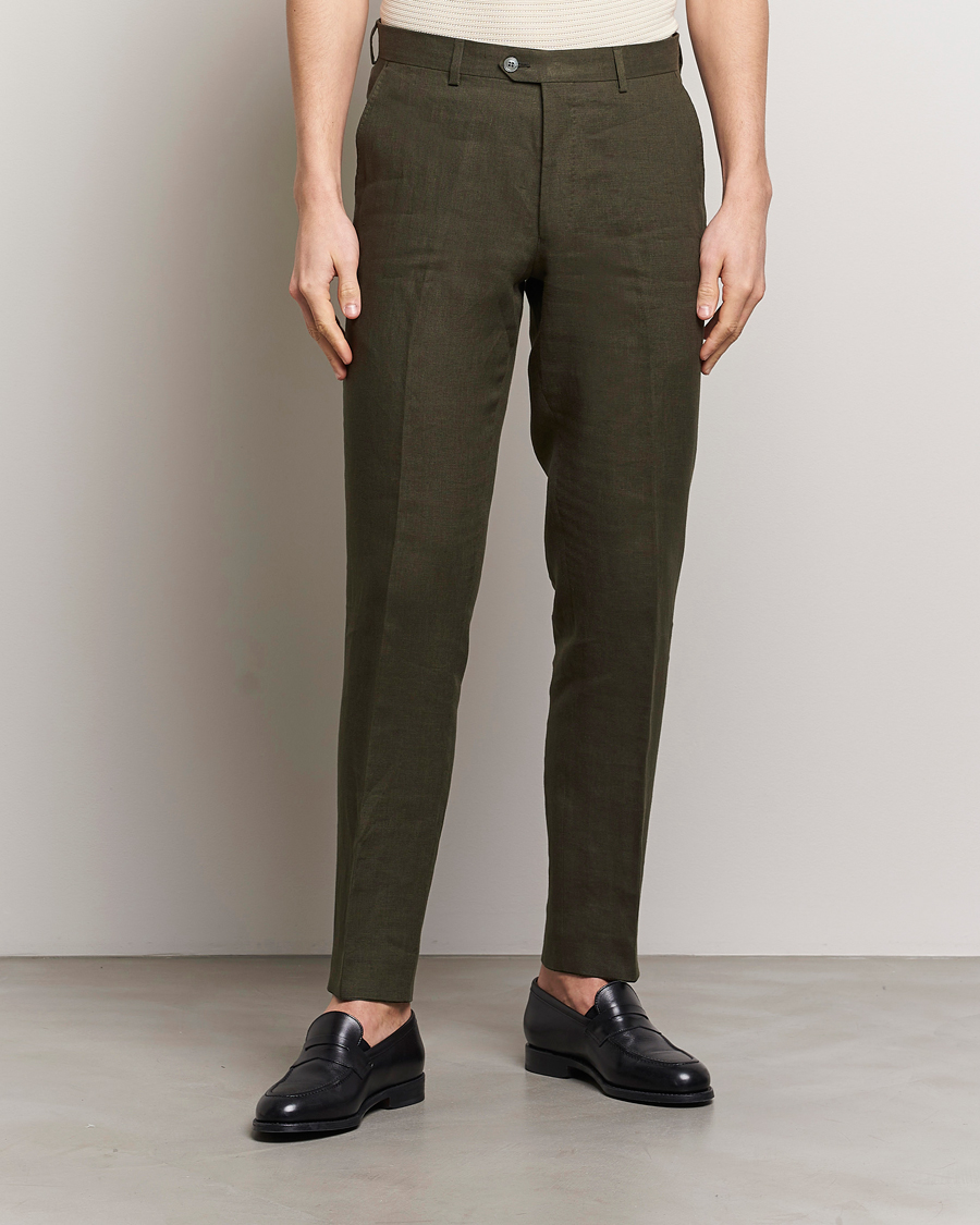 Herre | Habitbukser | Oscar Jacobson | Denz Linen Trousers Olive