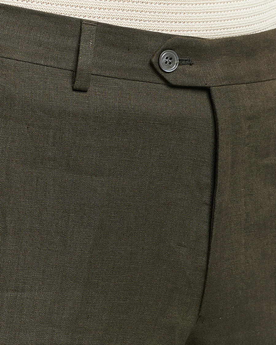 Herre | Bukser | Oscar Jacobson | Denz Linen Trousers Olive