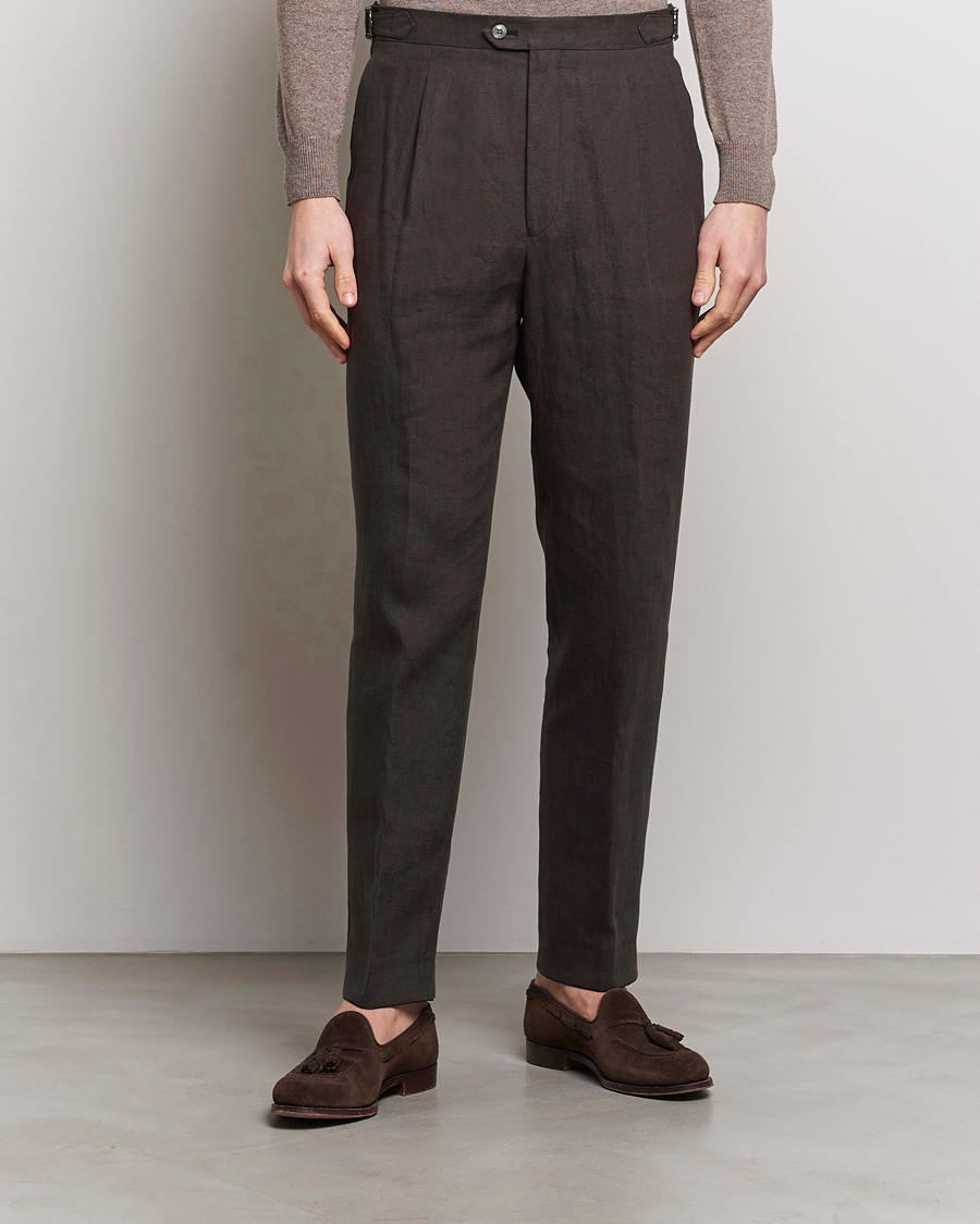 Herre | Afdelinger | Oscar Jacobson | Delon Linen Trousers Brown