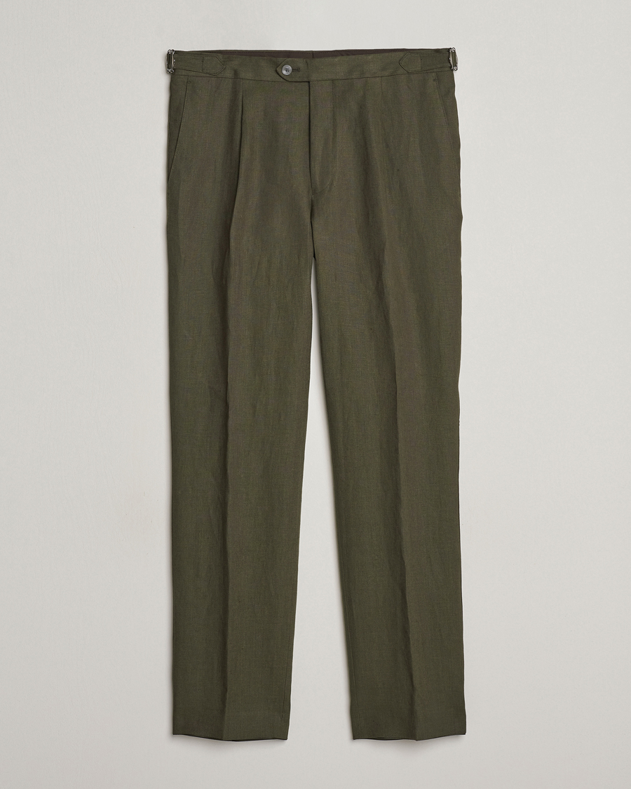 Herre | Bukser | Oscar Jacobson | Delon Linen Trousers Olive