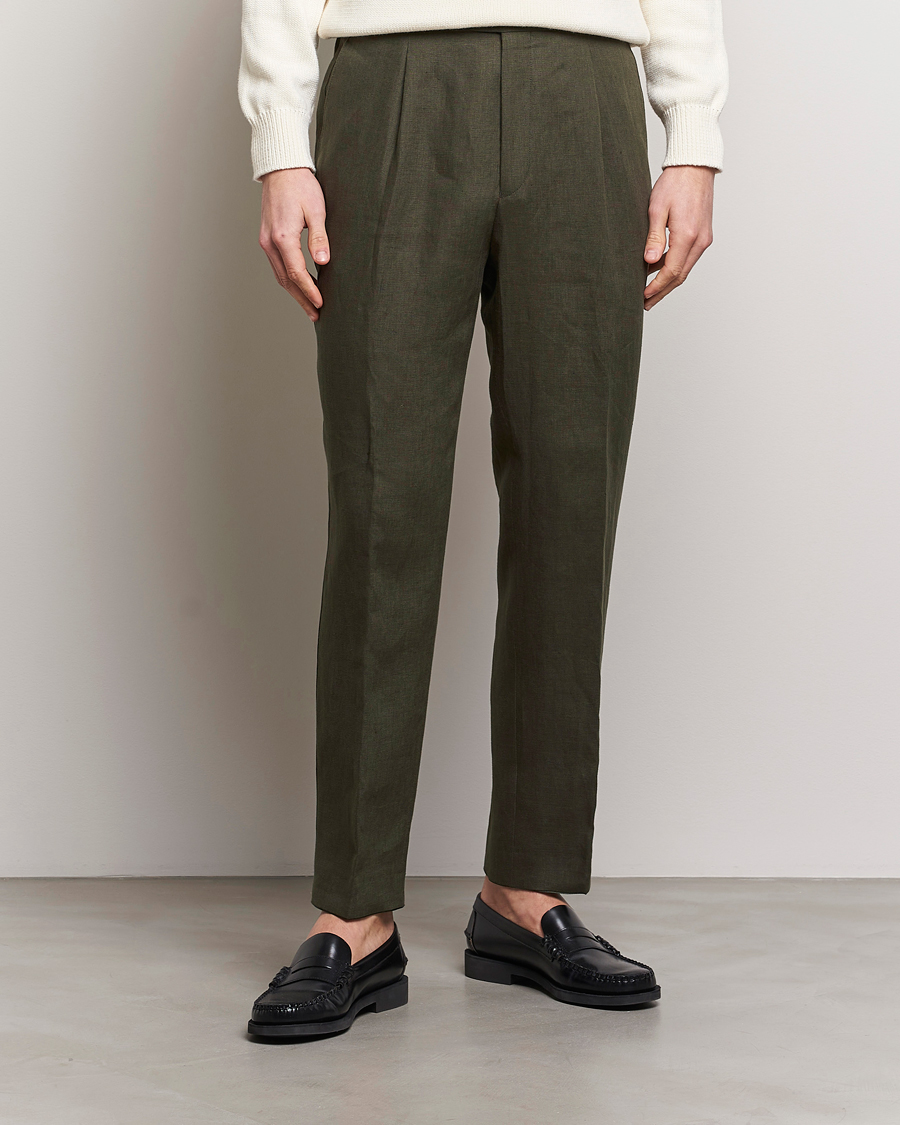 Herre | Afdelinger | Oscar Jacobson | Delon Linen Trousers Olive