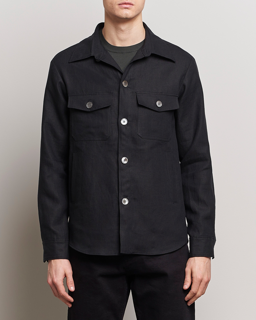 Herre | Forårsjakker | Oscar Jacobson | Maverick Linen Shirt Jacket Black