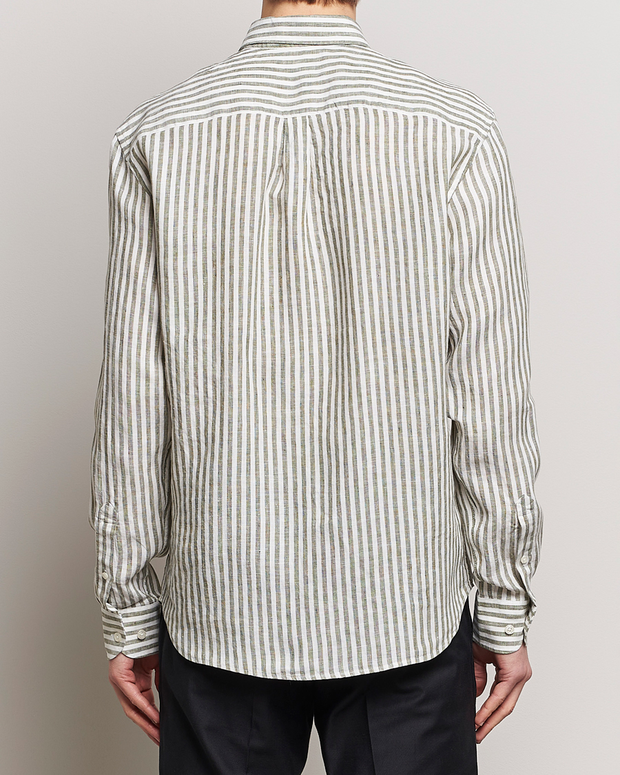 Herre | Skjorter | Oscar Jacobson | Regular Fit Dress Stripe Linen Shirt Green