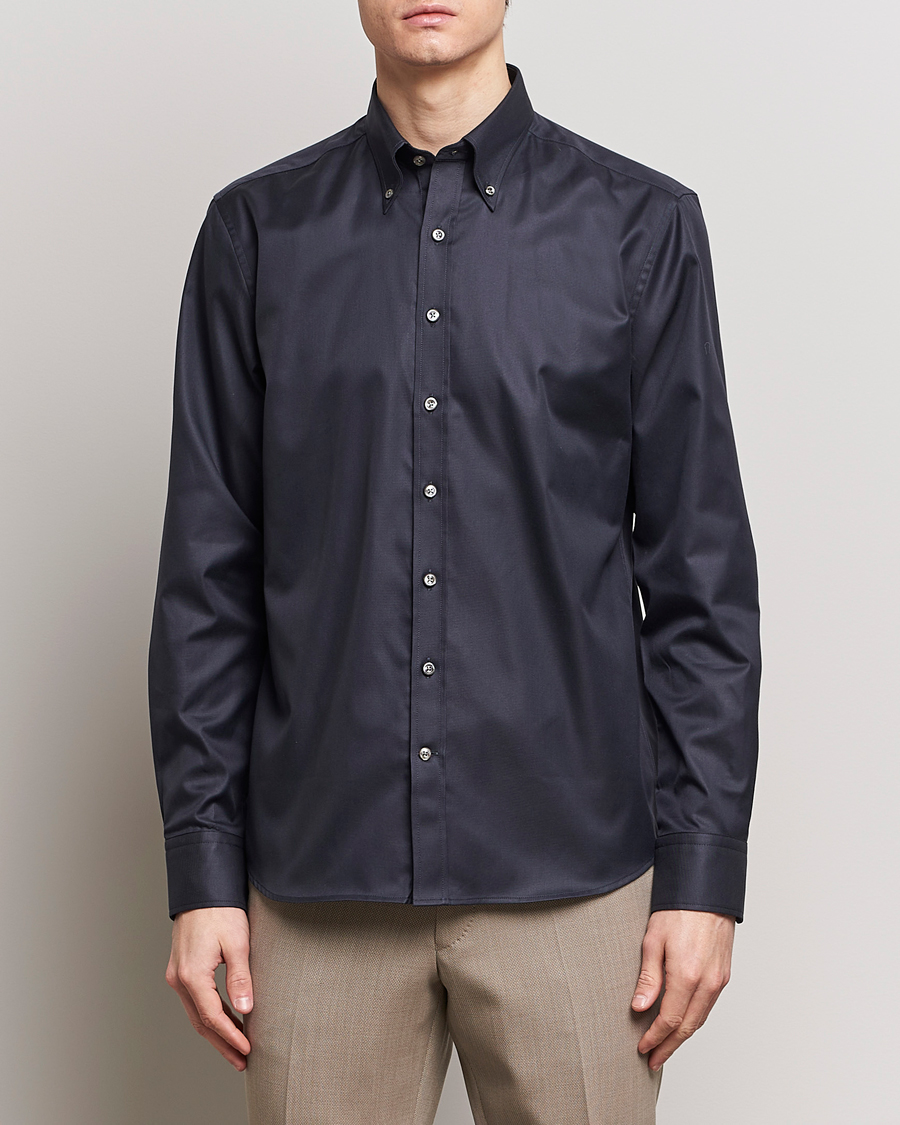 Herre | Casual | Oscar Jacobson | Regular Fit Button Down Cotton Twill Shirt Black