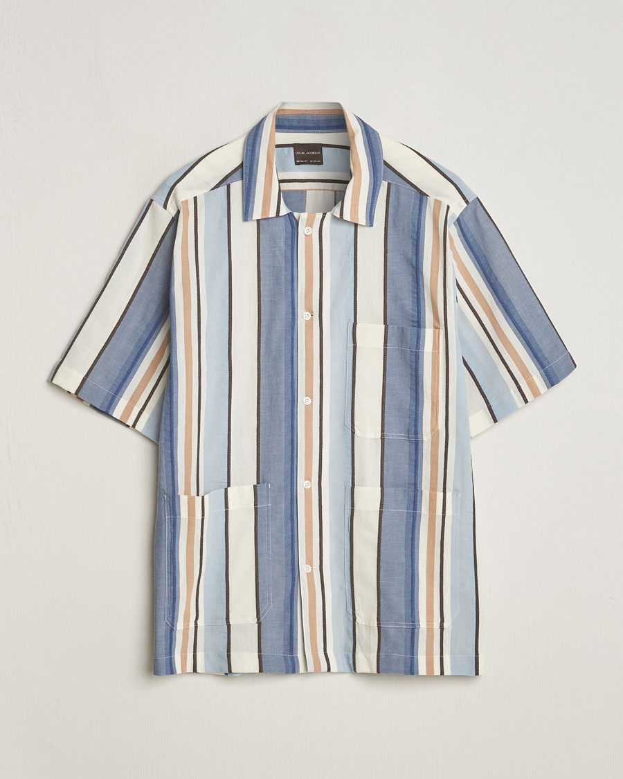 Herre | Skjorter | Oscar Jacobson | Hanks Short Sleeve Striped Cotton Shirt Multi