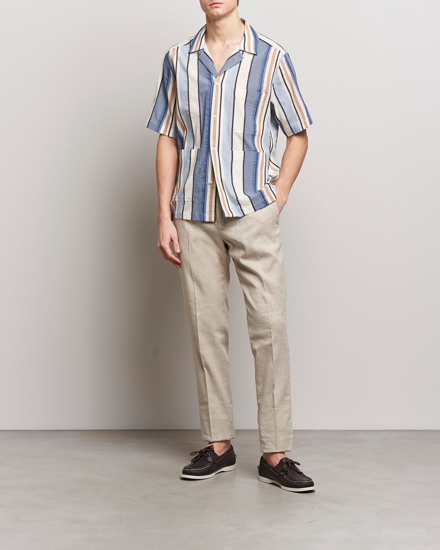 Herre | Skjorter | Oscar Jacobson | Hanks Short Sleeve Striped Cotton Shirt Multi
