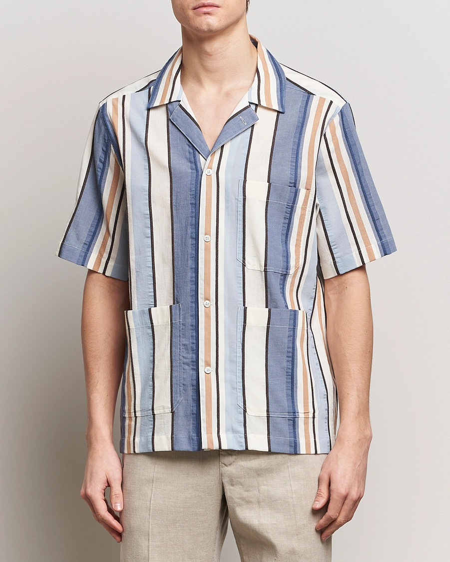 Herre | Skjorter | Oscar Jacobson | Hanks Short Sleeve Striped Cotton Shirt Multi