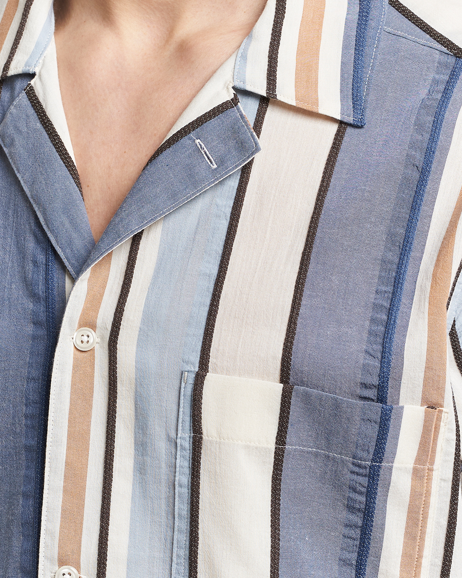 Herre | Skjorter | Oscar Jacobson | Hanks Short Sleeve Striped Cotton Shirt Multi