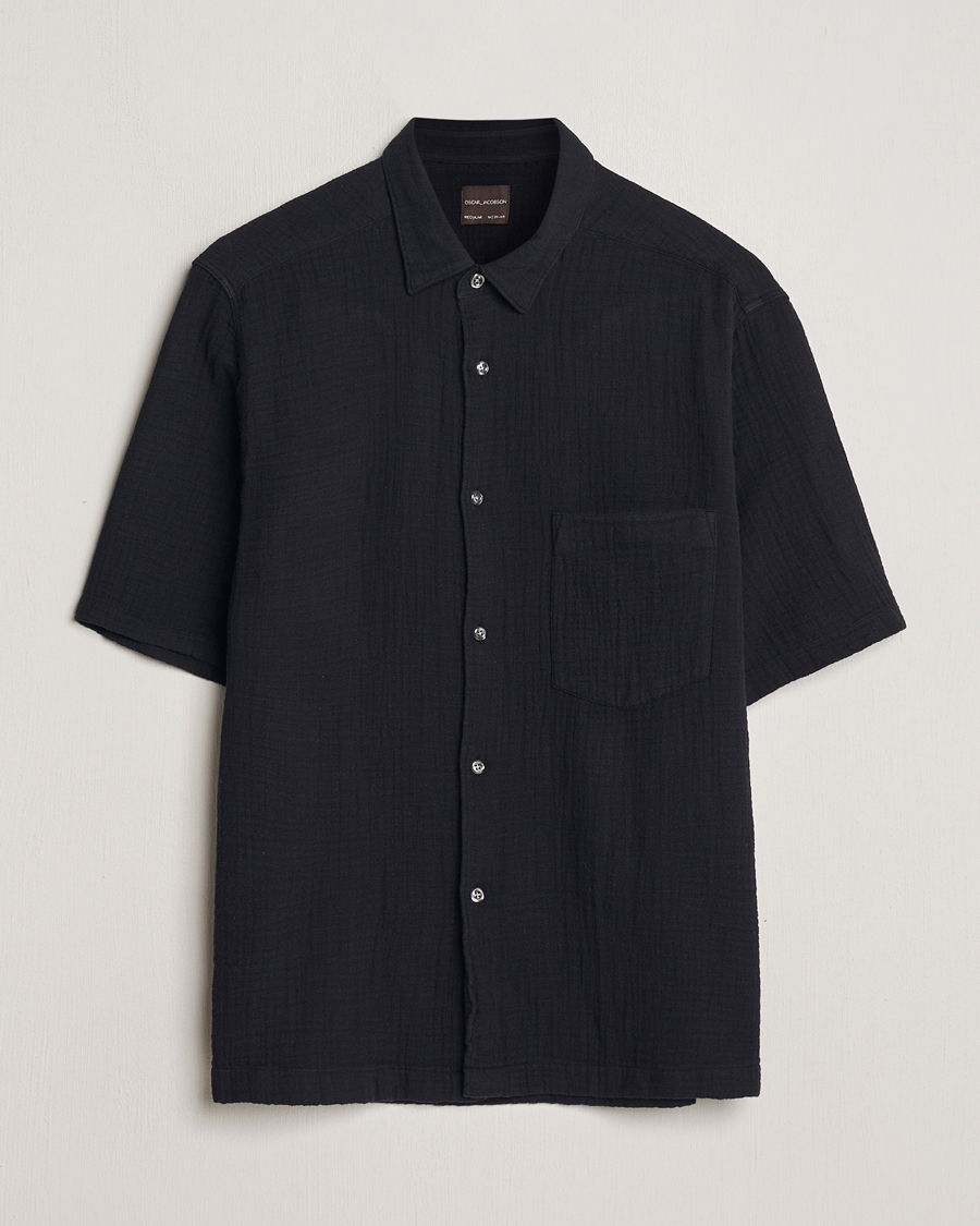 Herre | Skjorter | Oscar Jacobson | Short Sleeve City Crepe Cotton Shirt Black