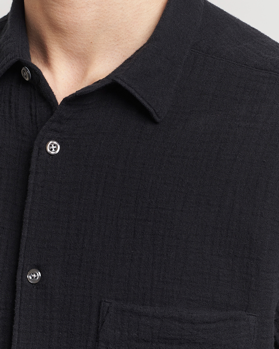 Herre | Skjorter | Oscar Jacobson | Short Sleeve City Crepe Cotton Shirt Black