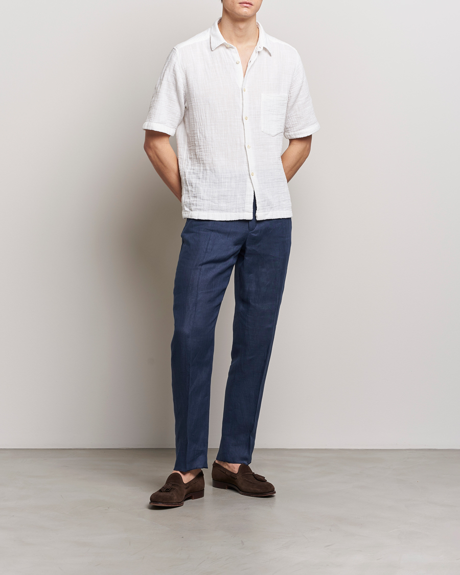 Herre | Skjorter | Oscar Jacobson | Short Sleeve City Crepe Cotton Shirt White