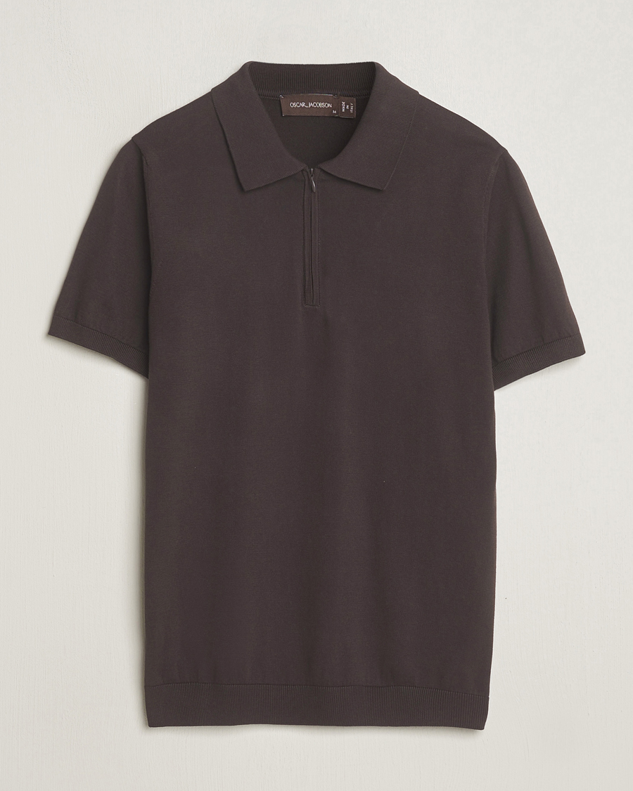Herre | Polotrøjer | Oscar Jacobson | Otto Short Sleeve Zip Polo Brown