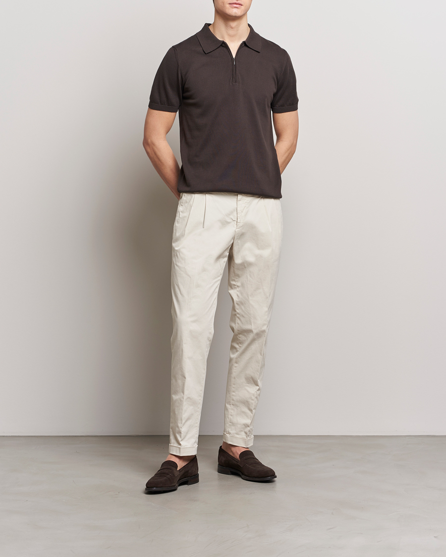 Herre | Polotrøjer | Oscar Jacobson | Otto Short Sleeve Zip Polo Brown