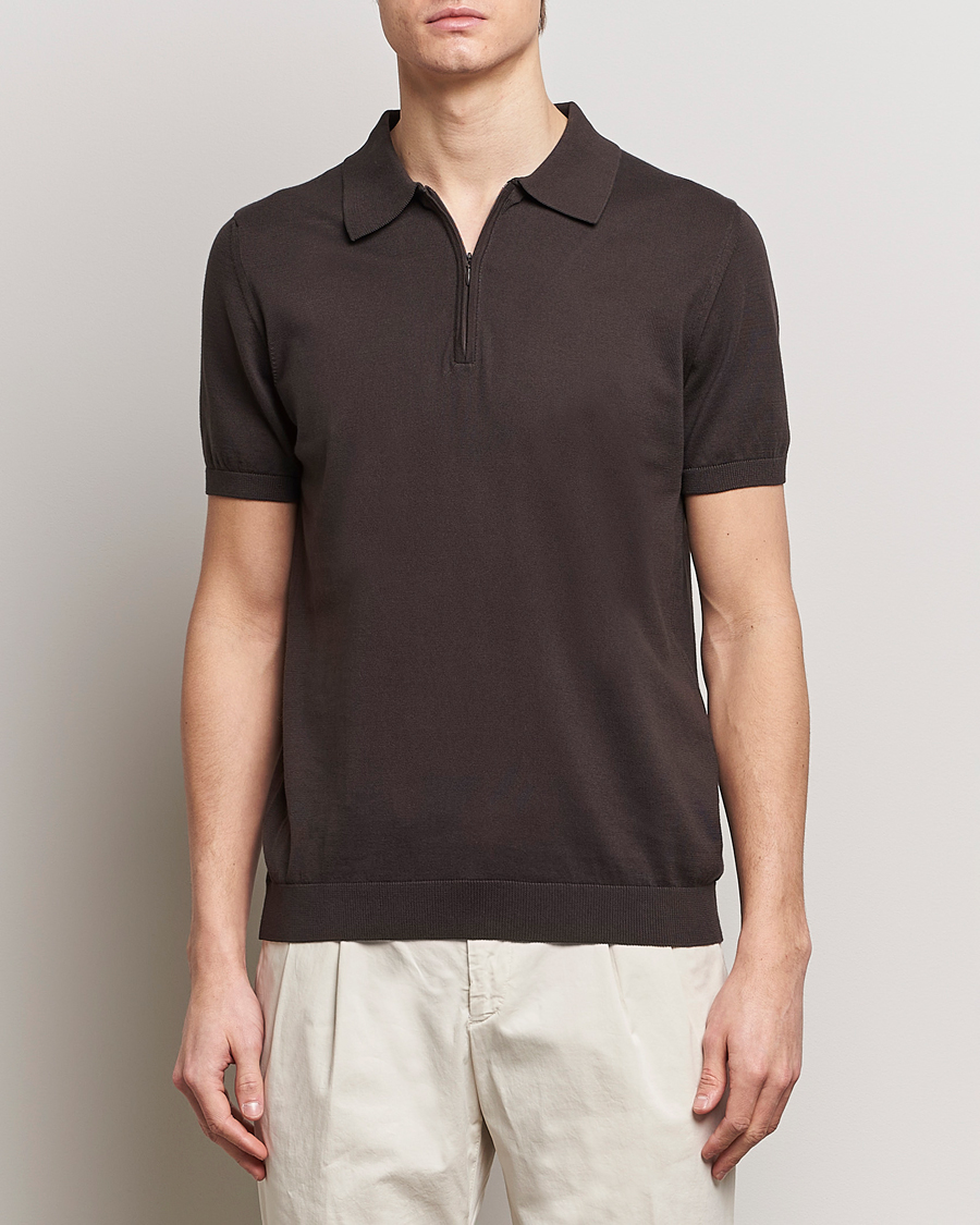 Herre | Business & Beyond | Oscar Jacobson | Otto Short Sleeve Zip Polo Brown