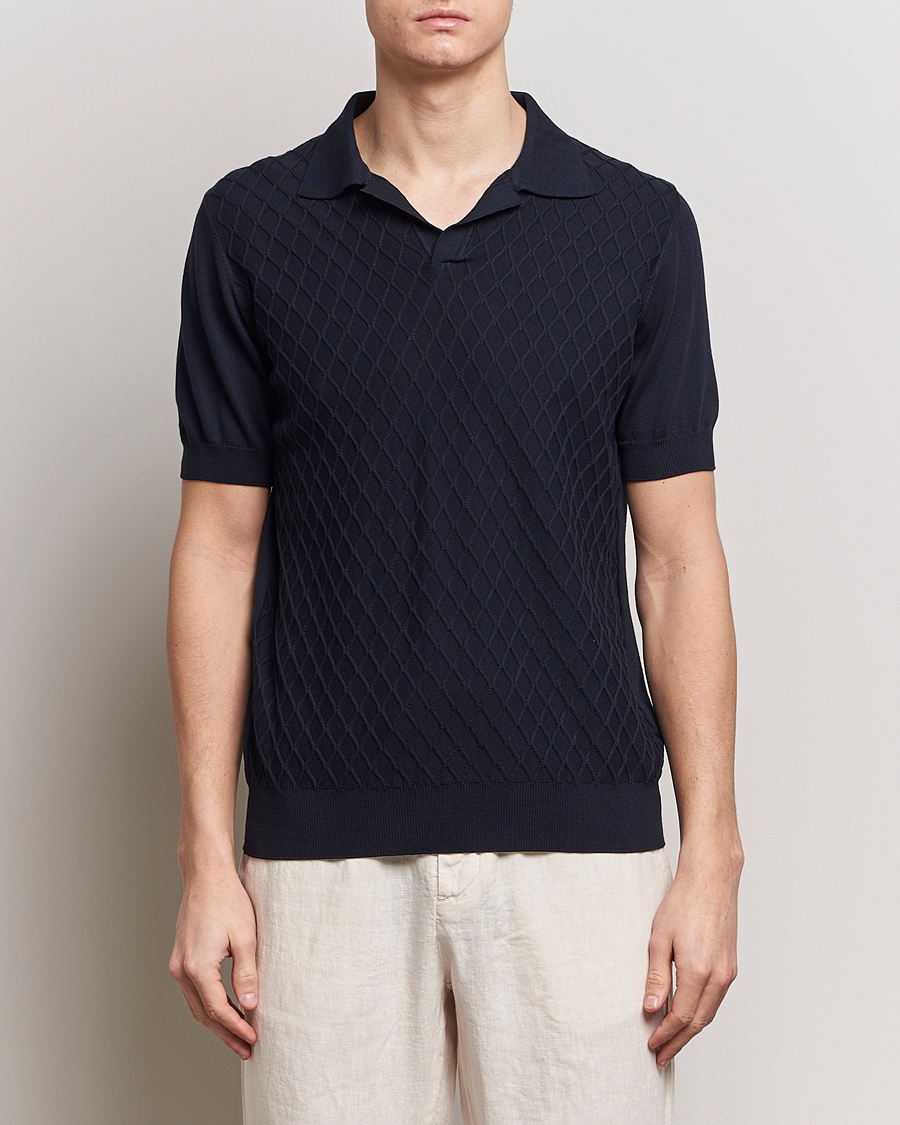 Herre | Business & Beyond | Oscar Jacobson | Mirza Structured Cotton Polo Navy