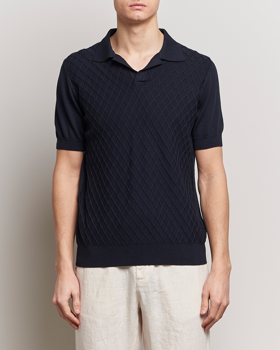 Herre | Kortærmede polotrøjer | Oscar Jacobson | Mirza Structured Cotton Polo Navy