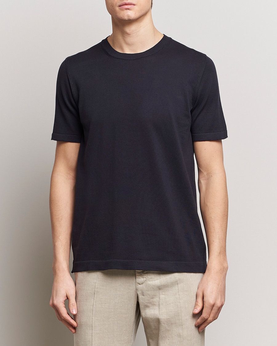 Herre | Afdelinger | Oscar Jacobson | Brian Knitted Cotton T-Shirt Navy