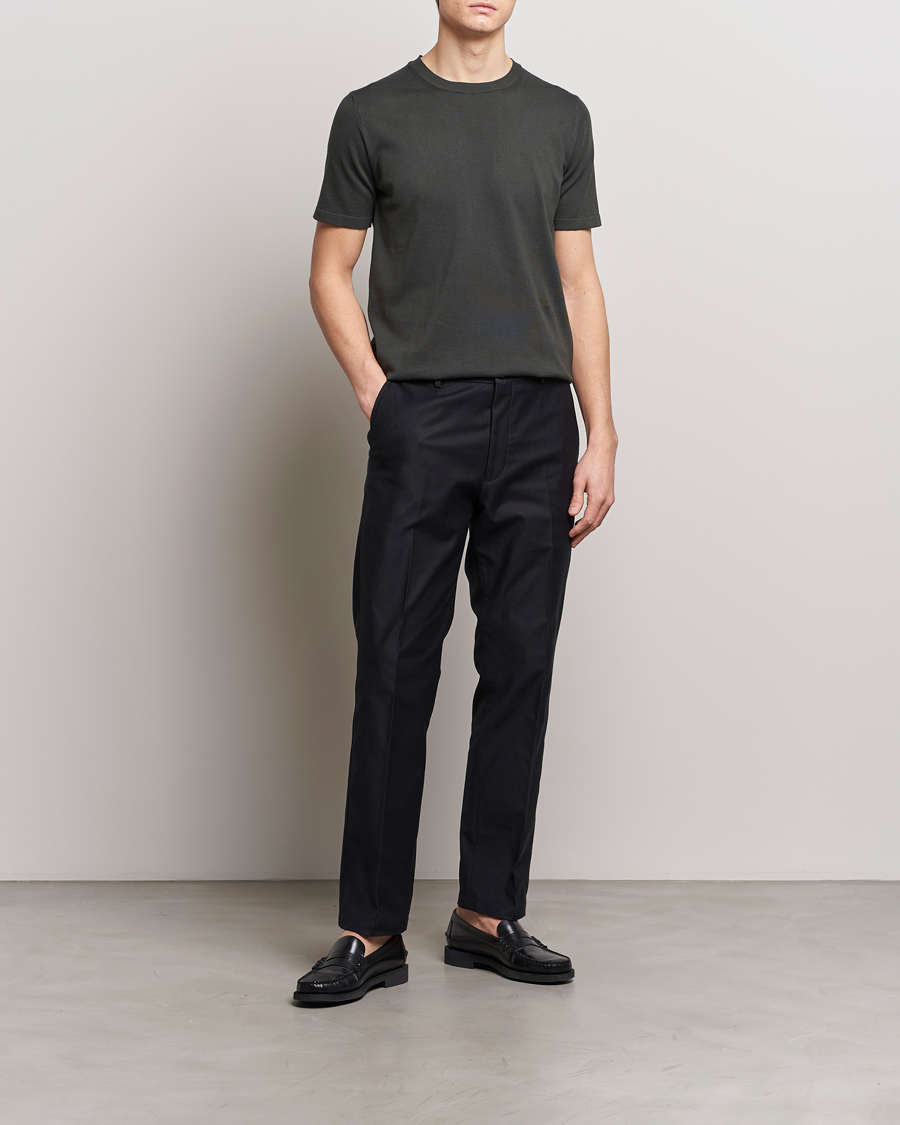 Herre | T-Shirts | Oscar Jacobson | Brian Knitted Cotton T-Shirt Olive