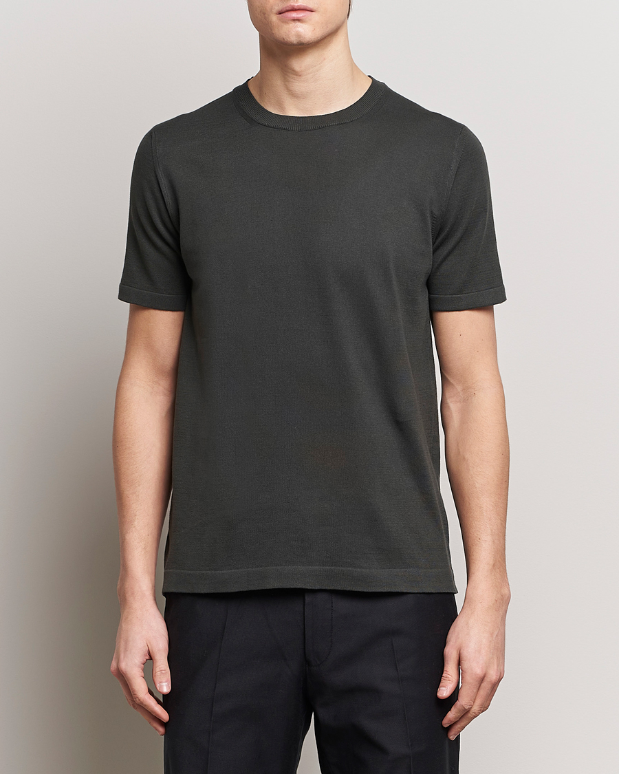 Herre | Business & Beyond | Oscar Jacobson | Brian Knitted Cotton T-Shirt Olive