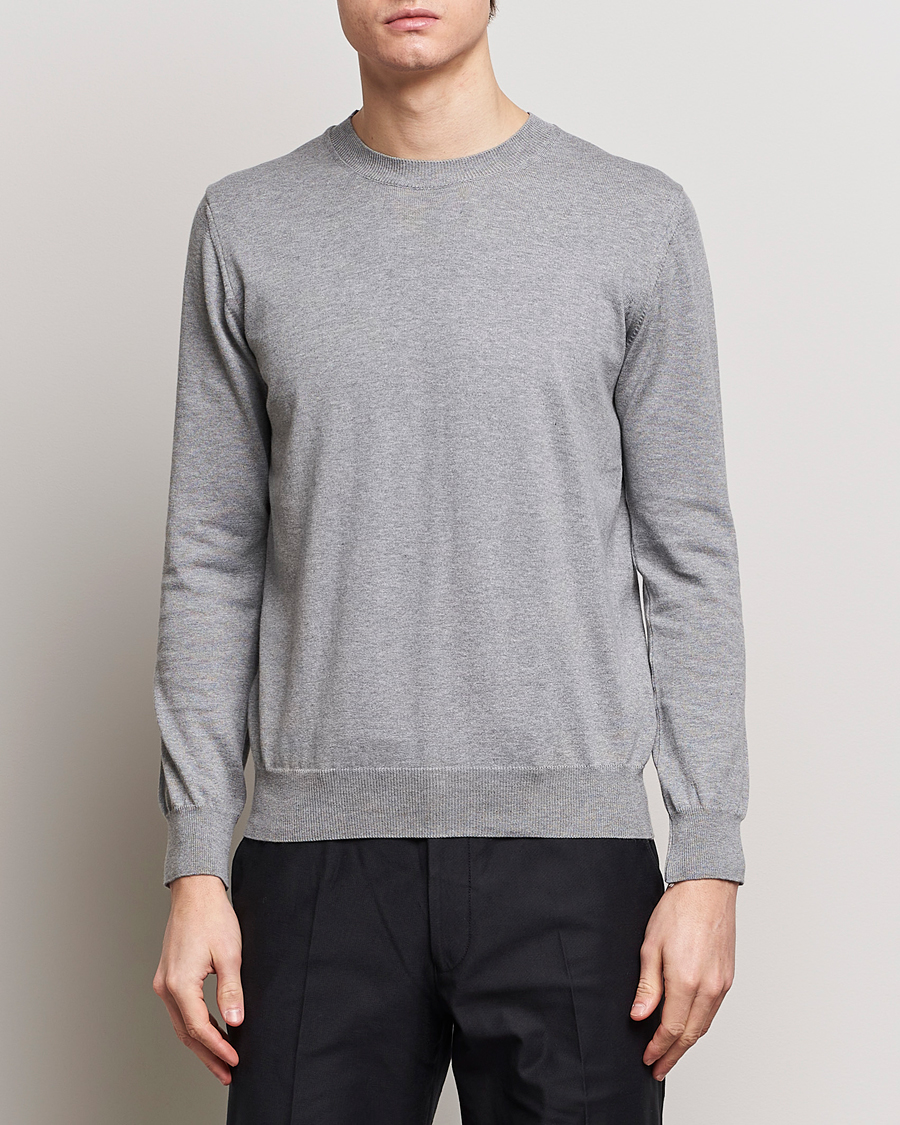 Herre | Pullovers med rund hals | Oscar Jacobson | Valdemar Cotton Crew Neck Light Grey