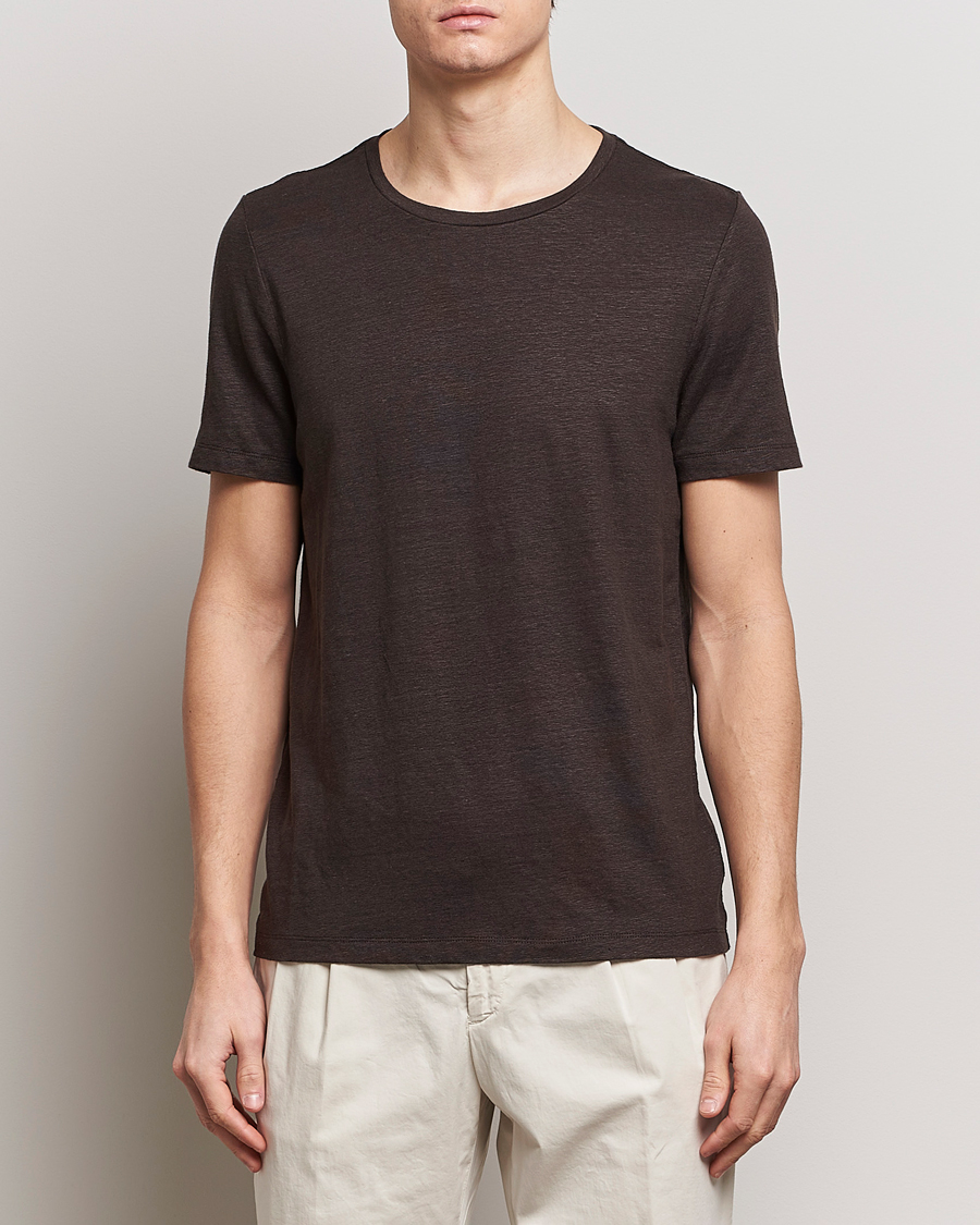 Herre | Kortærmede t-shirts | Oscar Jacobson | Kyran Linen T-Shirt Brown