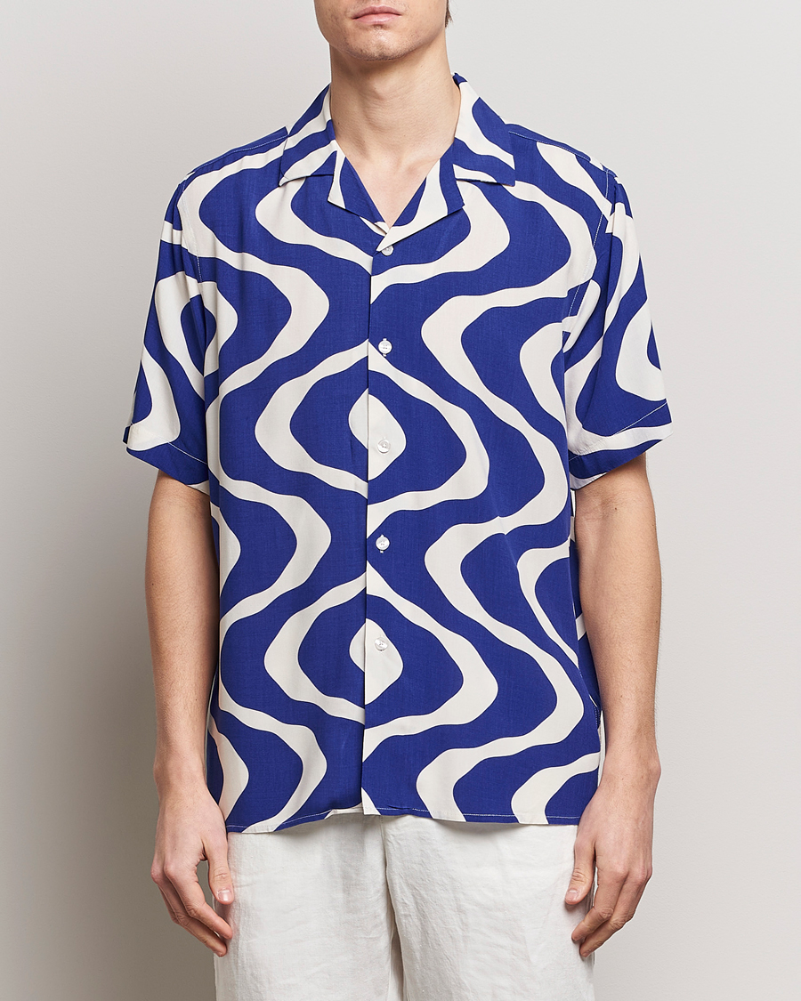 Herre | Kortærmede skjorter | OAS | Viscose Resort Short Sleeve Shirt Blue Rippling